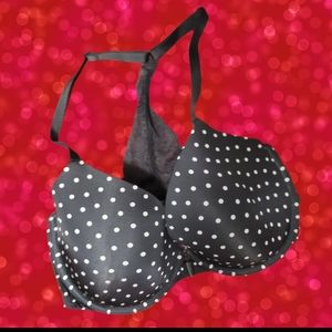 💀32DDD Victoria's Secret Black With White Polka Spots Demi Racerback Bra💀
